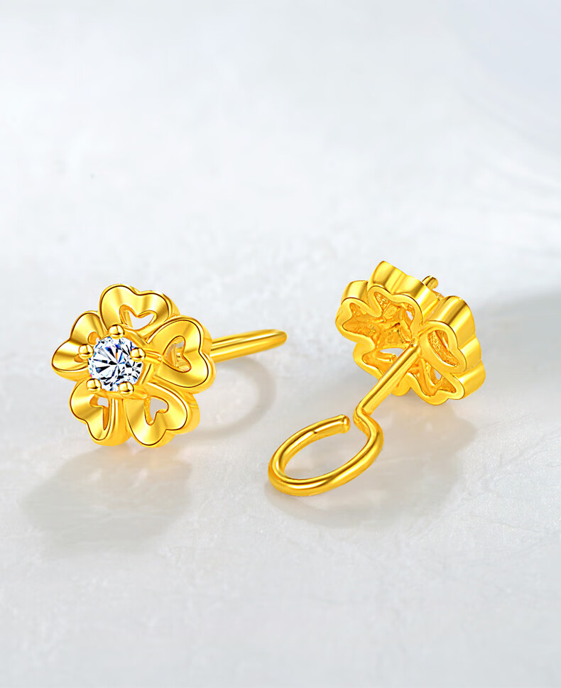 老鳯祥云同款黄金耳钉女纯金镶嵌新款999足金耳环时尚简约送女友七夕