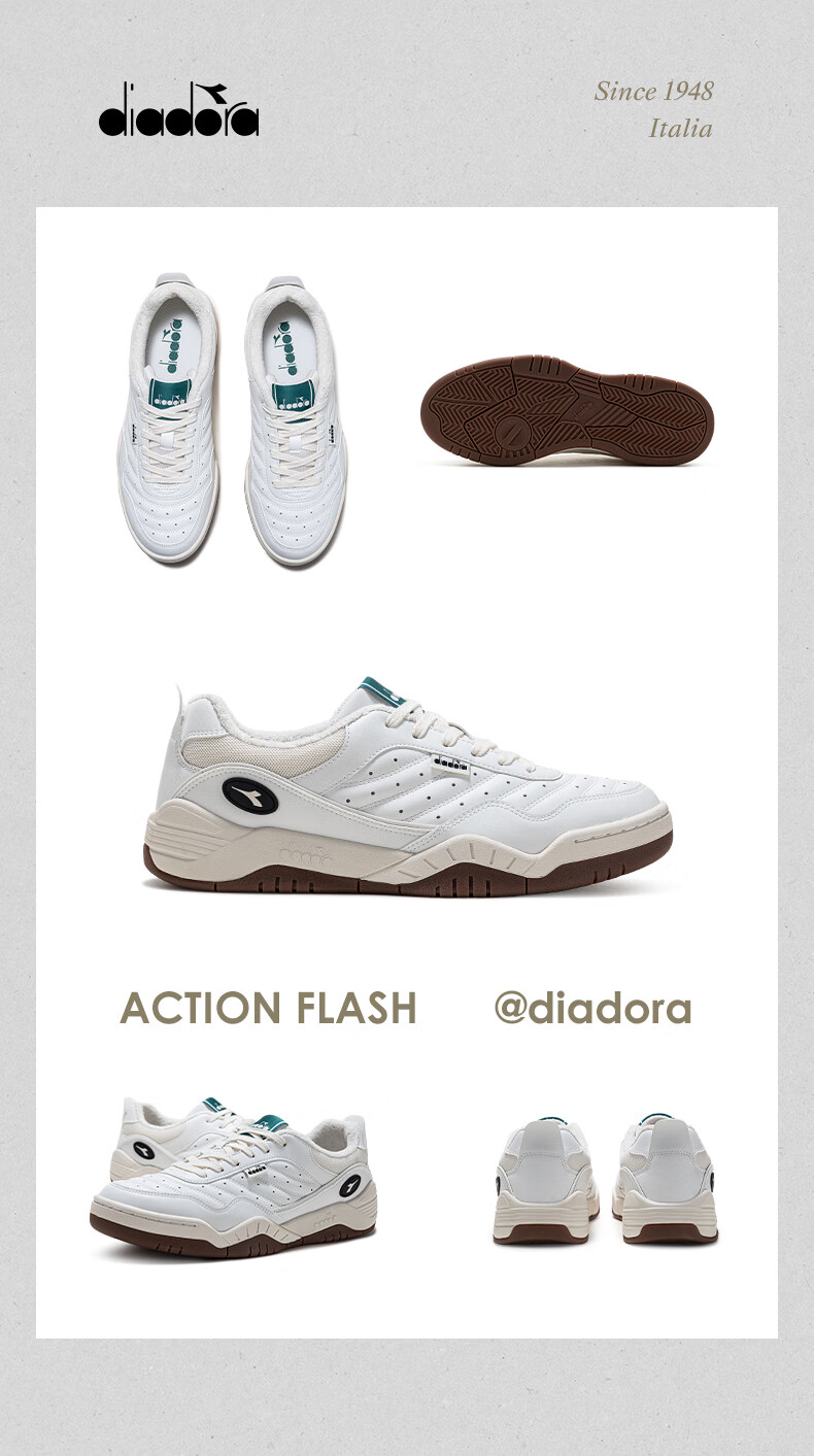 Diadora Action Flash Low-Cut Sports Casual Shoes for Men and Women Silver Gray/White/Black N7482 Size 40 9