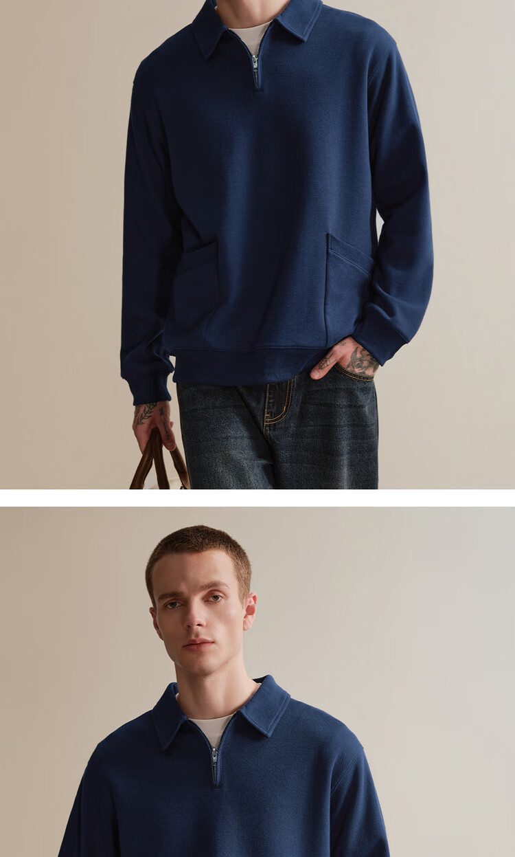 Giordano Designer Men's Sweatshirt New Double-Sided Fabric Double Pocket Half-Zip Collar Top 18025804 15