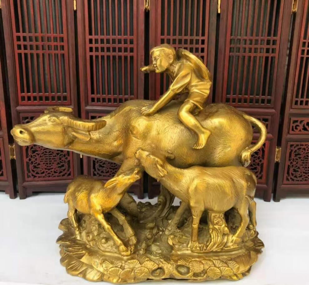 牧童骑牛摆件铜童子骑牛摆件牧童牛孺子生肖牛招家居风水铜器工艺礼品