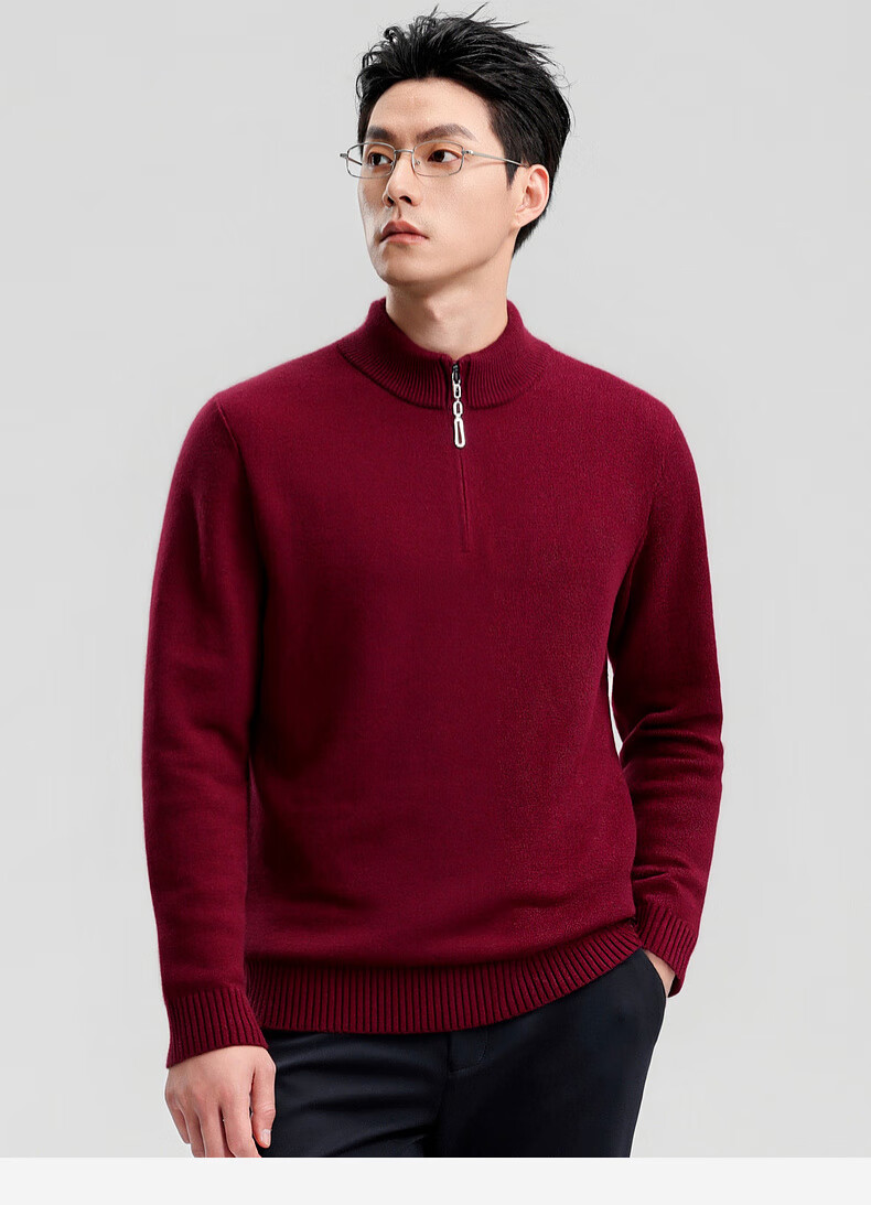 SHANSHANSHANSHAN Men's Wool Sweater Autumn Winter 100% Pure Wool Thickened Warm Base Shirt Red Sweater for Dad's Birth Year 10