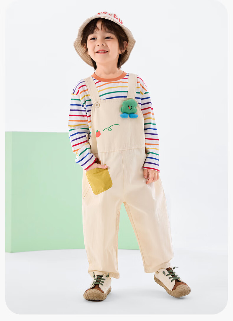 Dudu Baby Set Cartoon Spring Boys Long Sleeve T-Shirt Girls Overalls Children's Spring Two-Piece Set Pink 80 9