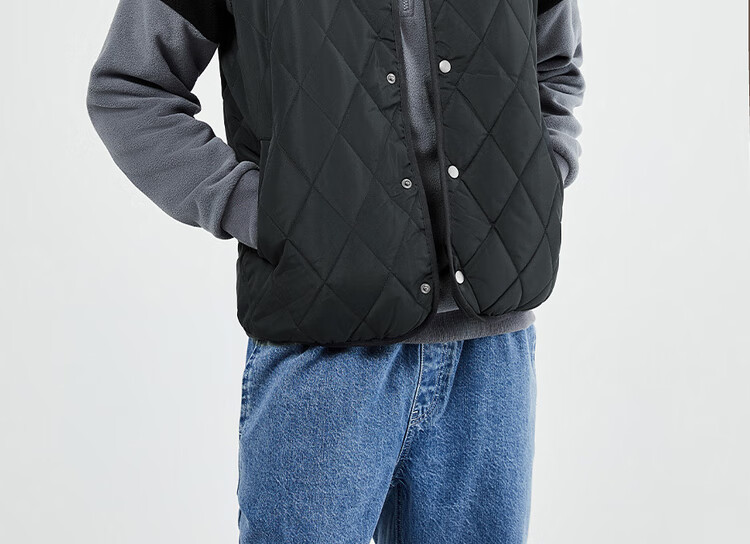 Giordano Men's Autumn Winter New Diamond Pattern Quilted Solid Color Stand Collar Cotton Vest 13075824 16