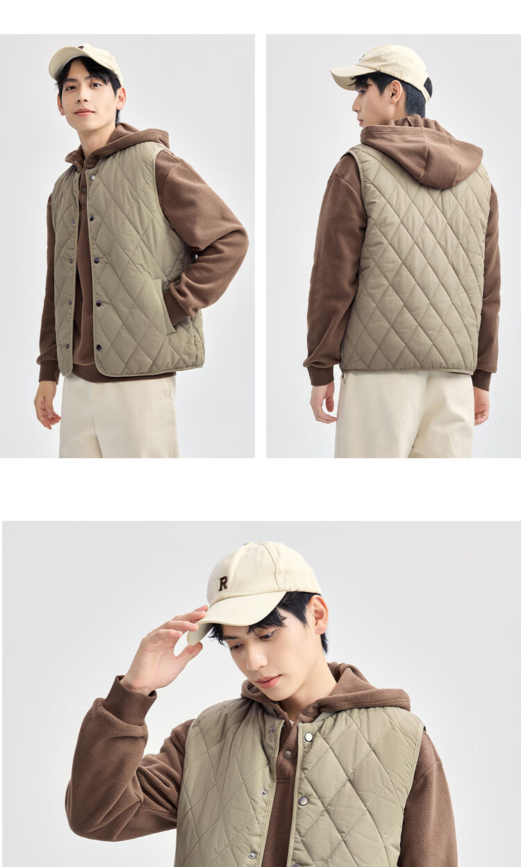 Giordano Men's Autumn Winter New Diamond Pattern Quilted Solid Color Stand Collar Cotton Vest 13075824 11