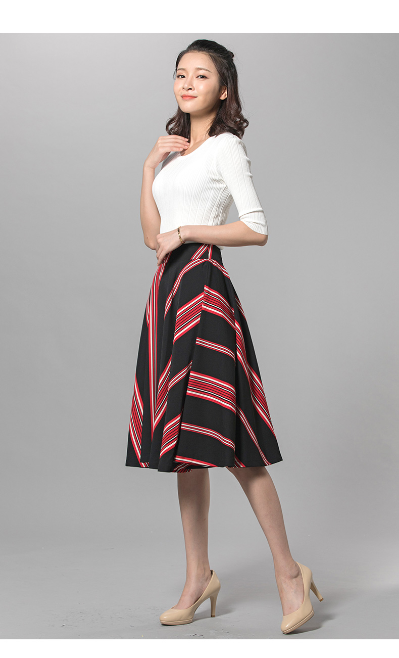 特尚莱菲 半身裙秋冬新款韩版印花中长款大摆裙伞裙