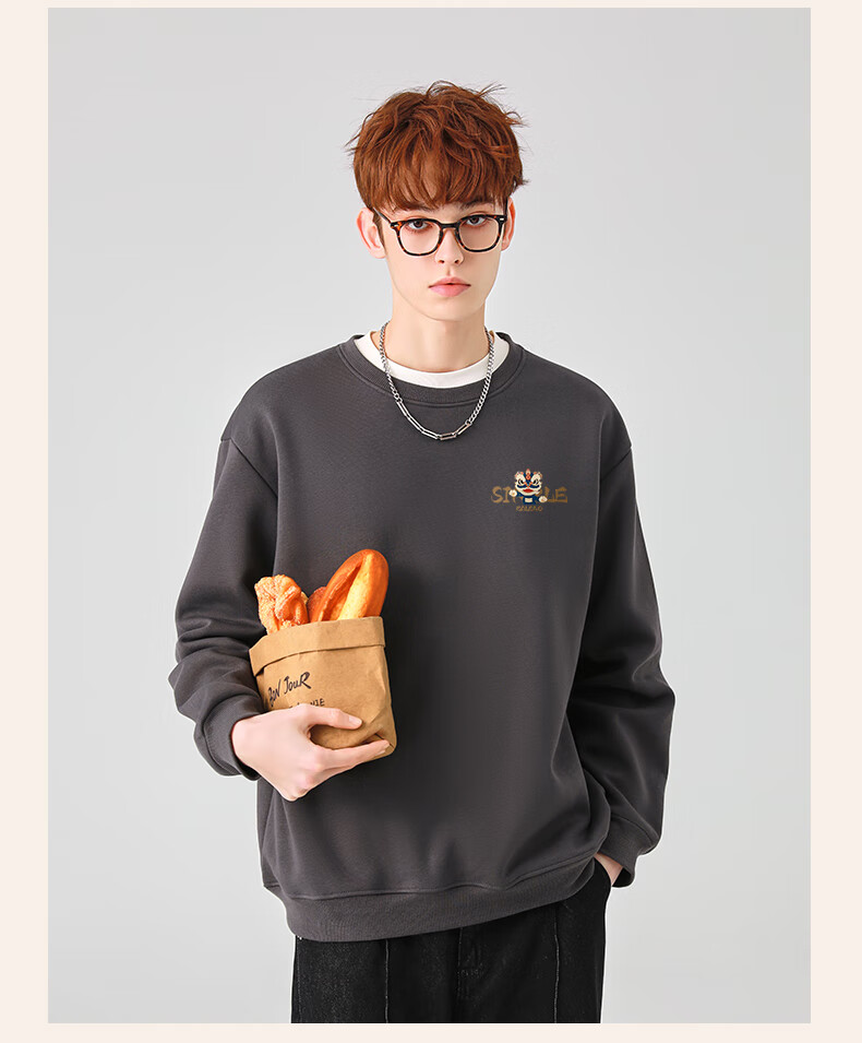 Baleno Men's Fleece-Lined Hoodie Autumn Winter 2025 New National Trend Lion Pullover Thick Warm Long Sleeve Inner Shirt 5