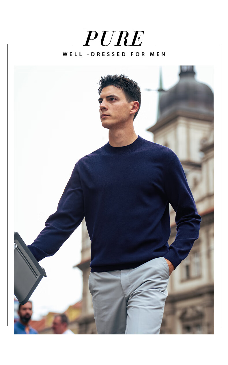 Mr.Bu Half Turtleneck Machine Washable Wool Sweater Solid Color Long Sleeve Men's Basic Shirt Deep Sea Blue 2XL (185) 7