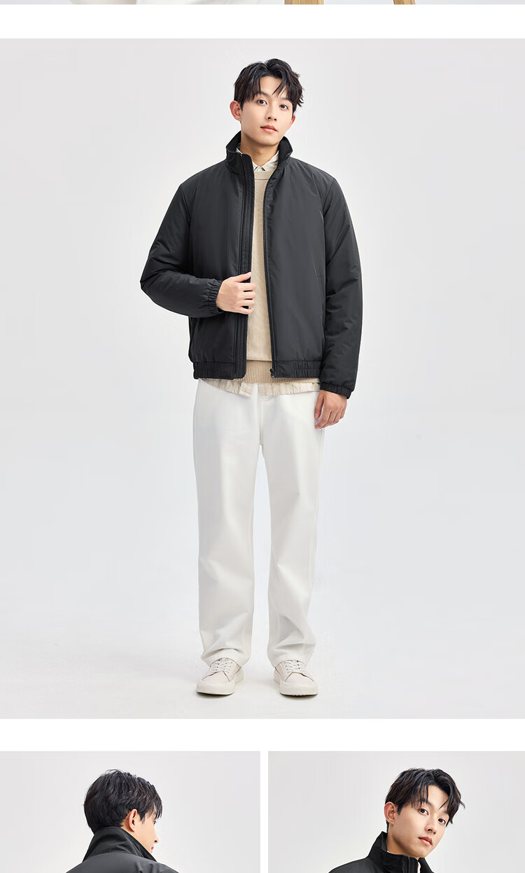 Giordano Men's Cotton Padded Jacket Autumn Winter New Windproof Solid Color Stand Collar Long Sleeve Cotton Coat Jacket 01075683 15
