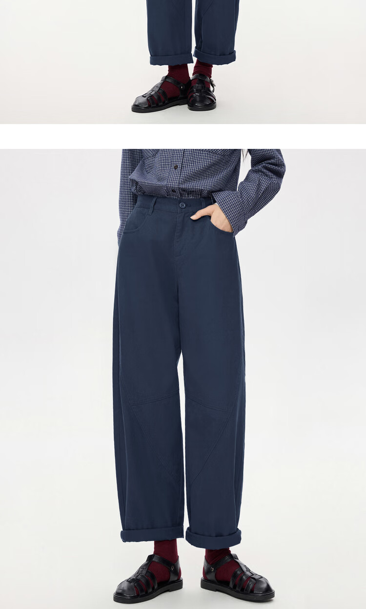Giordano Women's Autumn New Pure Cotton Loose Pants Semi-Elastic Waist Tapered Casual Pants 13415176 10