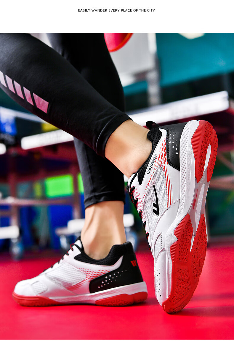 Warrior WXY-181 Table Tennis Shoes Professional Breathable Non-Slip Unisex Parent-Child Style White Black Red Size 39 11