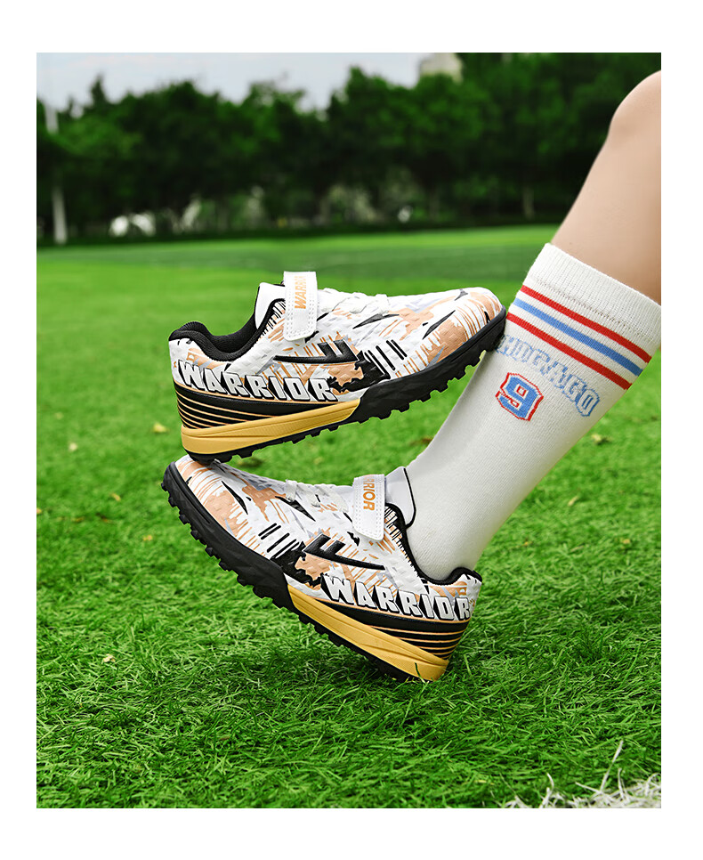 Huili Soccer Cleats with TF Studs, Velcro, No-Tie Design for Men, Women, Children, Students, Campus And Lawn Use, Model 572, Size 29, White And Navy Blue 28