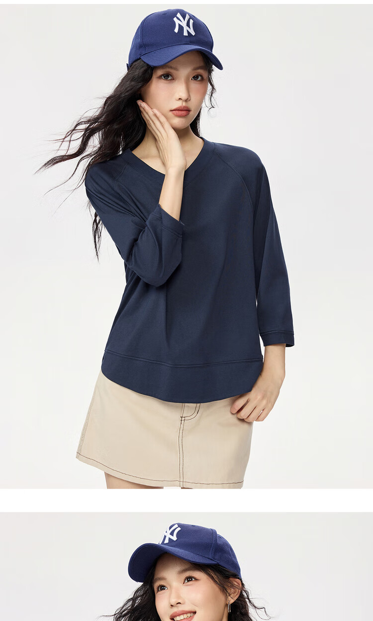 Giordano Women's T-Shirt Autumn New Pure Cotton Solid Color V-Neck Casual Three-Quarter Sleeve Top 05325792 15