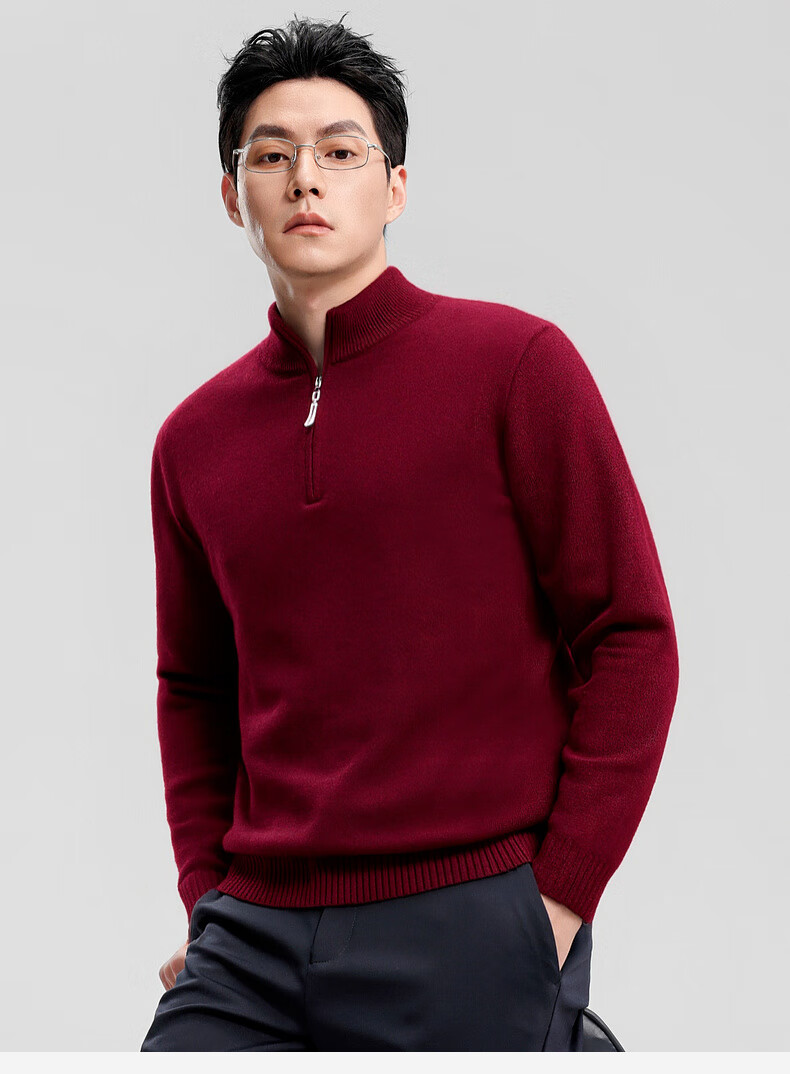 SHANSHANSHANSHAN Men's Wool Sweater Autumn Winter 100% Pure Wool Thickened Warm Base Shirt Red Sweater for Dad's Birth Year 12