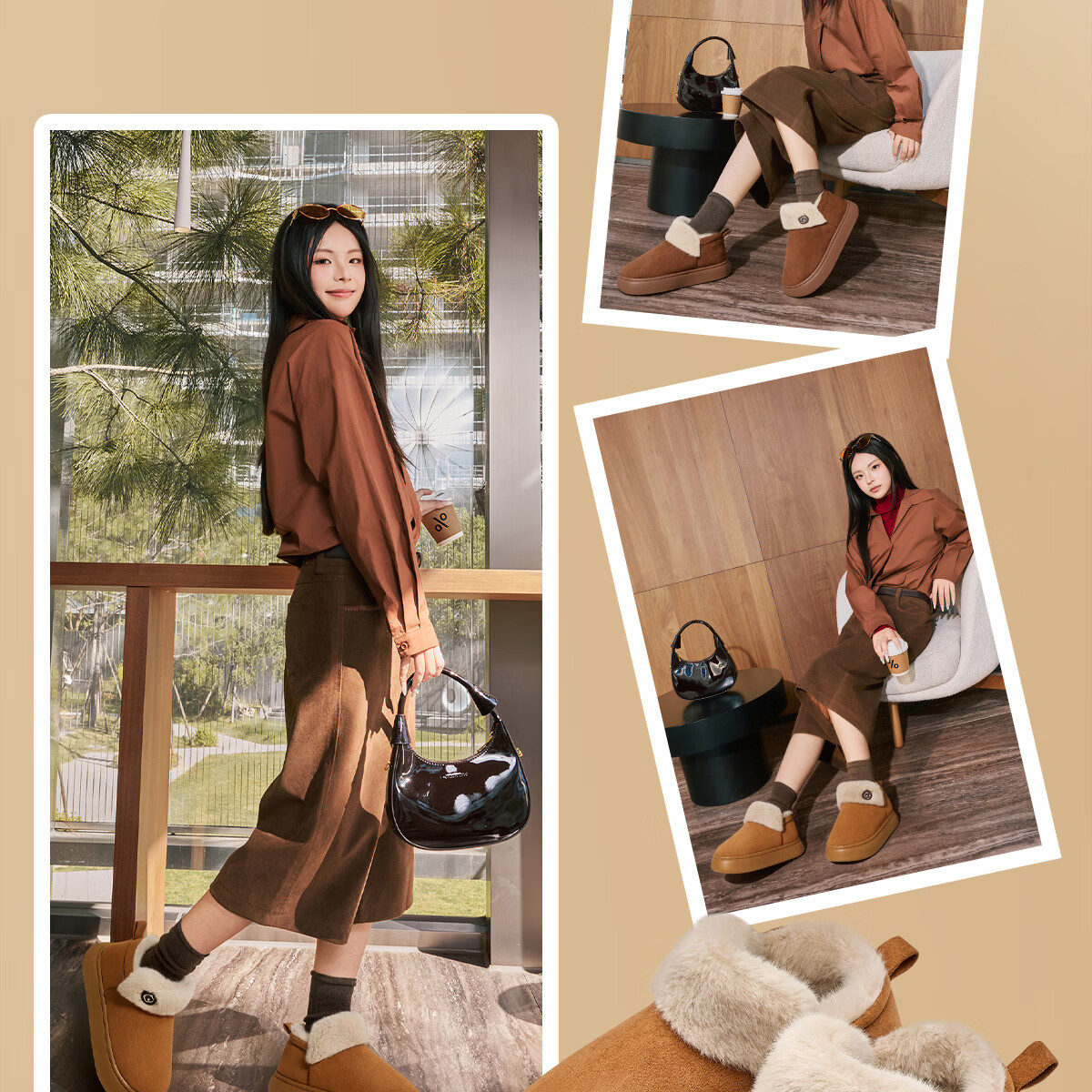 Runrou Women's Fully Covered Cotton Slippers Autumn Winter 2025 New Plush Warm Furry Cotton Shoes Snow Boots Winter 3