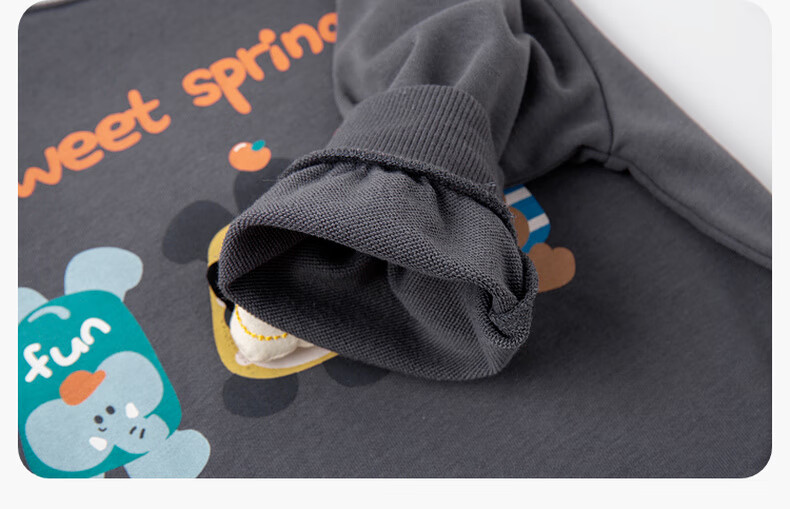 Dudu Baby Cartoon Hoodie Spring Children's Top New Boys Girls Fashionable Spring Trendy Cloud Mist Gray 130 22