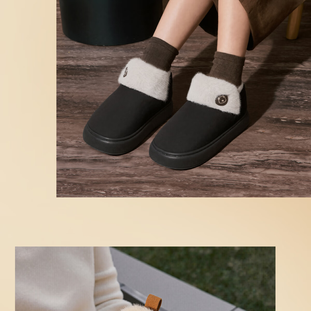 Runrou Women's Fully Covered Cotton Slippers Autumn Winter 2025 New Plush Warm Furry Cotton Shoes Snow Boots Winter 9