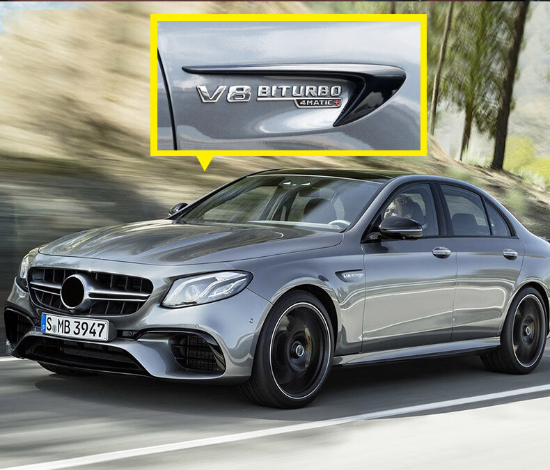 tyui适用奔驰车标改装e63侧标v8 biturbo叶子板标4matic贴标amg尾标