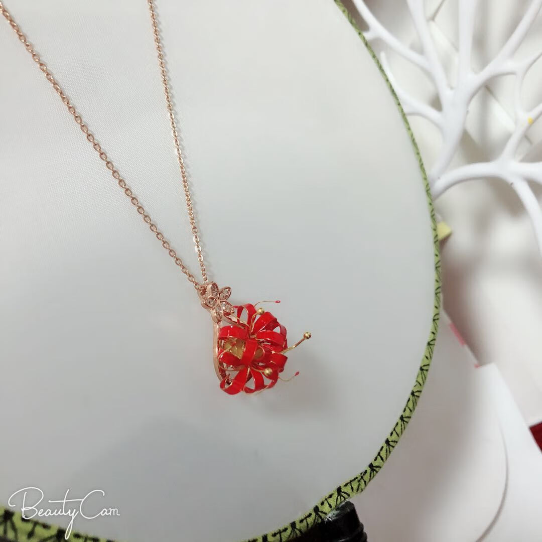彼岸花项链吊坠 沙华 彼岸花饰品情人节礼物 红色 礼物 红色【图片