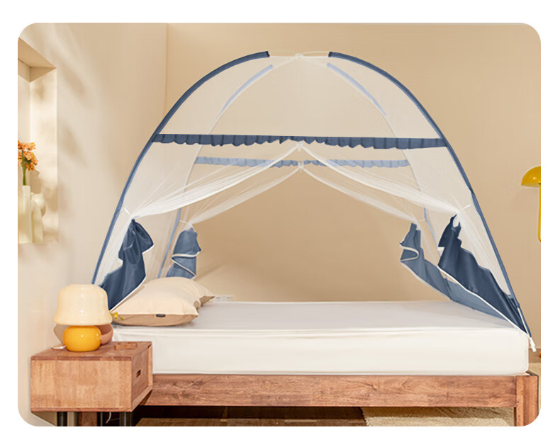 Gaorui No-Installation Mongolian Yurt Mosquito Net Anti-Fall Class A Home Bedroom 1.8×2m Sea Salt Blue [Thickened Steel Wire Frame] 4