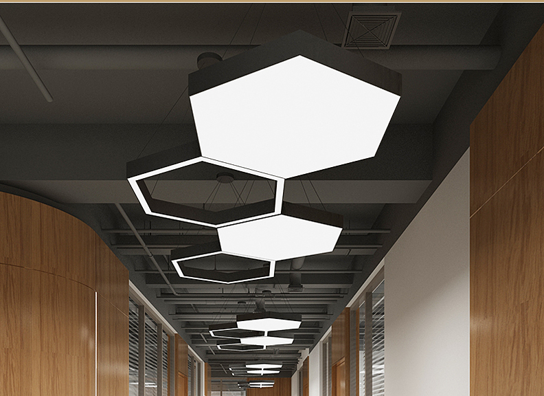 泊菱创意个性六边形吊灯led蜂巢组合拼接办公灯网吧健身房舞蹈室停车