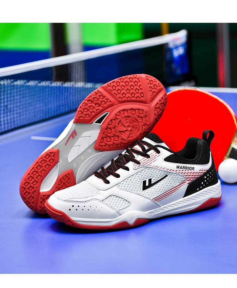 Warrior WXY-181 Table Tennis Shoes Professional Breathable Non-Slip Unisex Parent-Child Style White Black Red Size 39 12