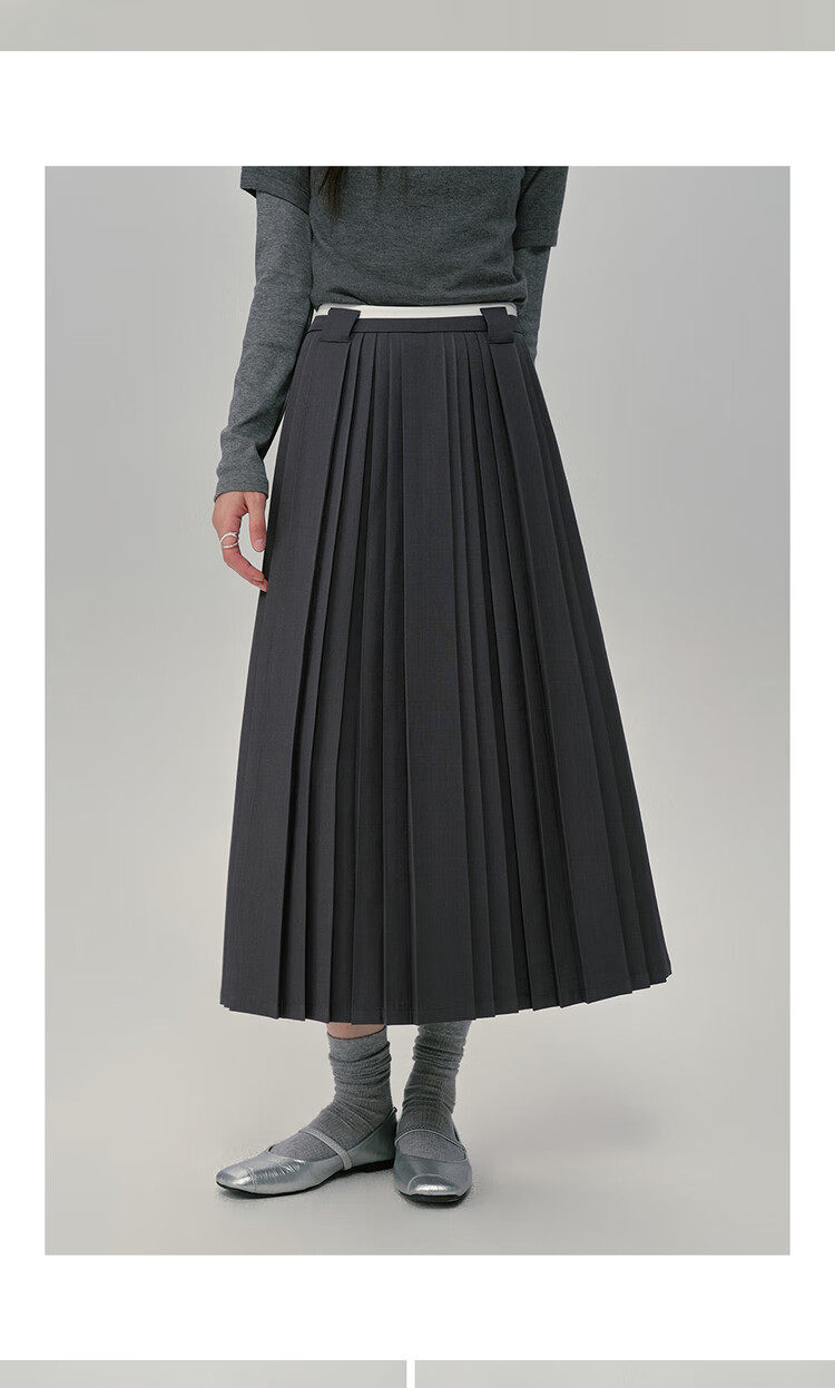 Giordano [Lu Zhengyi Star Edition] Women's New Colorblock Waist A-Line Skirt Gray Pleated Skirt 18465824 13