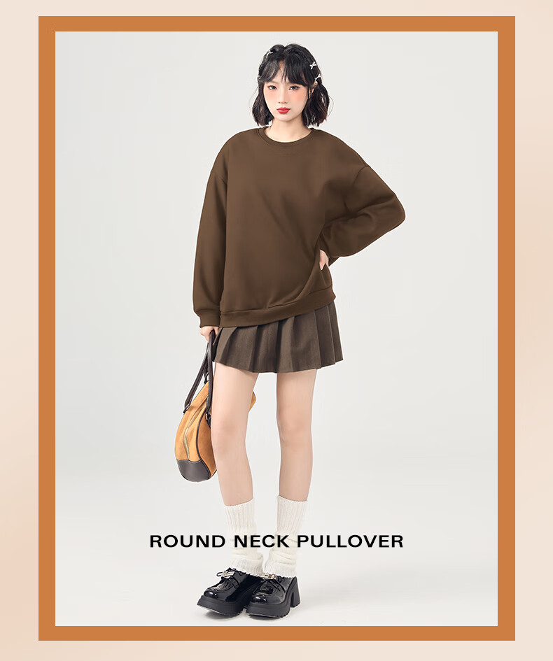 Jeanswest Women's Crew Neck Fleece-Lined Thickened Long Sleeve Sweatshirt 2025 Autumn Winter Casual Literary College Style Jacket 5