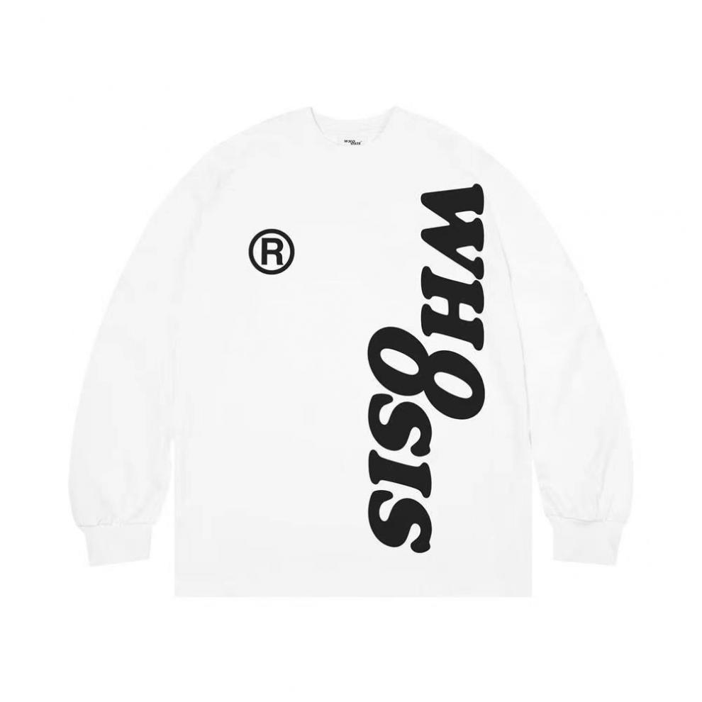 whoosis不知其名logo纯色长袖情侣嘻哈国潮纯棉圆领重磅t恤上衣服官方