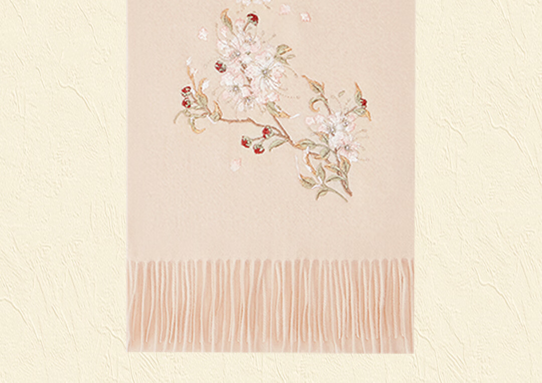 Shanghai Story 100% Wool Scarf Cherry Blossom Embroidery Women's Red Scarf Gift Box for Elders Mom Birthday Mother's Day Gift 17