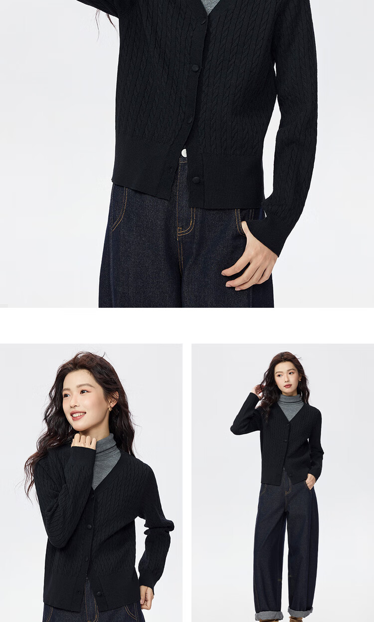 Giordano Miu Women's Autumn Winter New Cable Knit V-Neck Cardigan Sweater 05355703 13