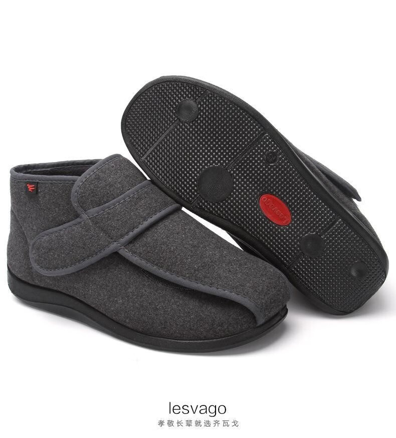 肿脚宽脚老人鞋冬款男肥脚穿的冬季糖尿病足鞋脚背高宽加肥老人鞋拇