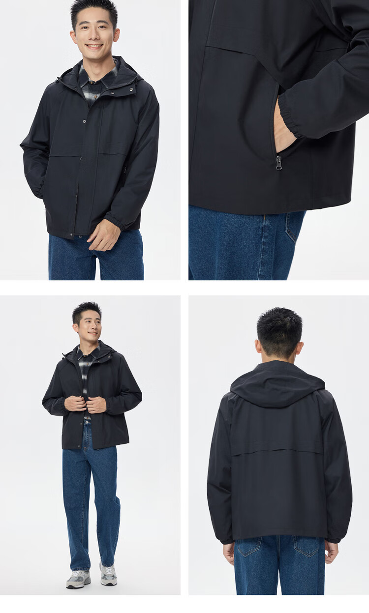 Giordano Men's Windproof Jacket Autumn Winter New Outdoor Water-Repellent Loose Raglan Hooded Coat 01075080 11