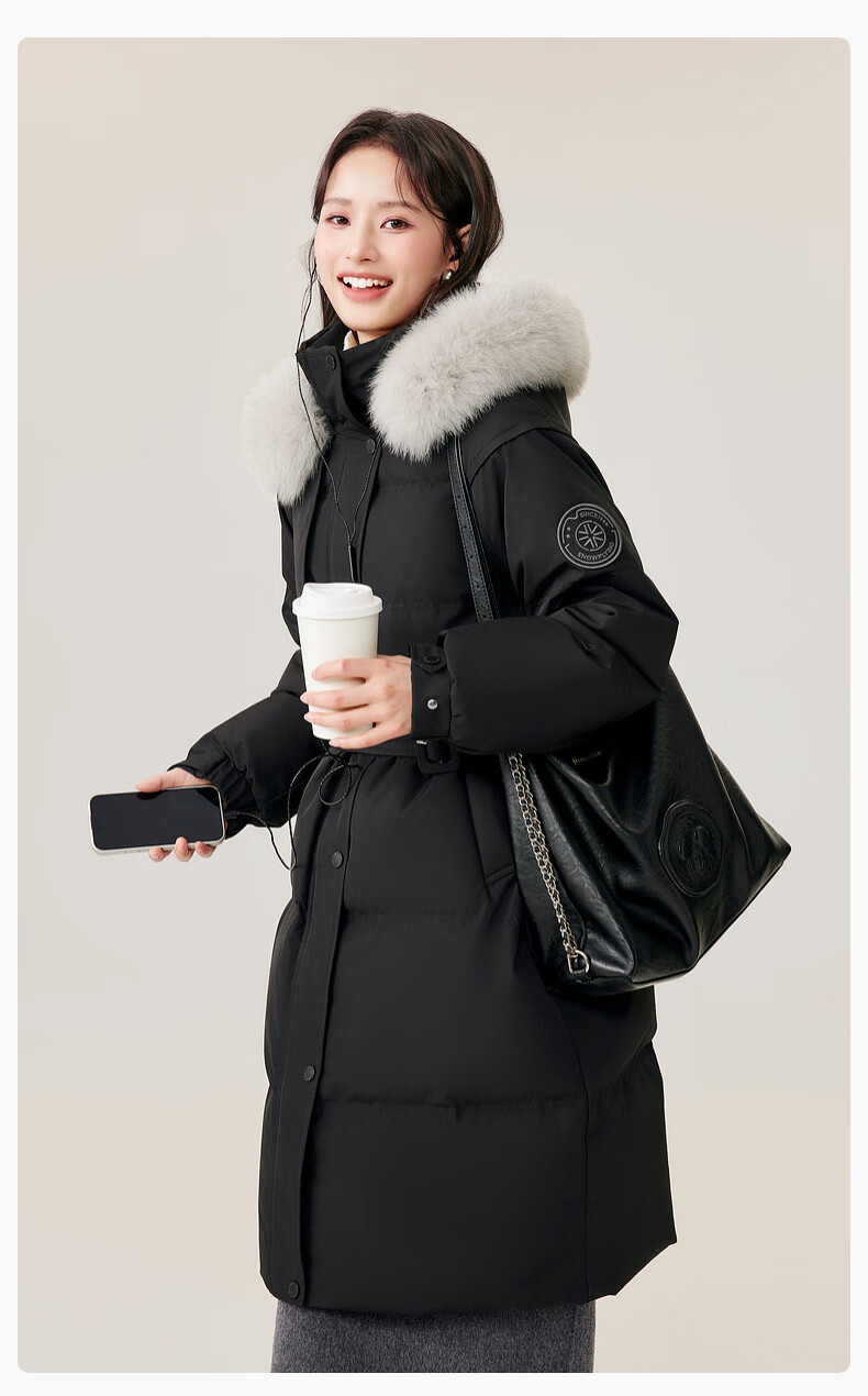 Xuezhongfei 2025 New Women's Mid-Length Cold-Resistant Down Jacket Windproof Warm Slim Hooded Coat with Large Fur Collar 14