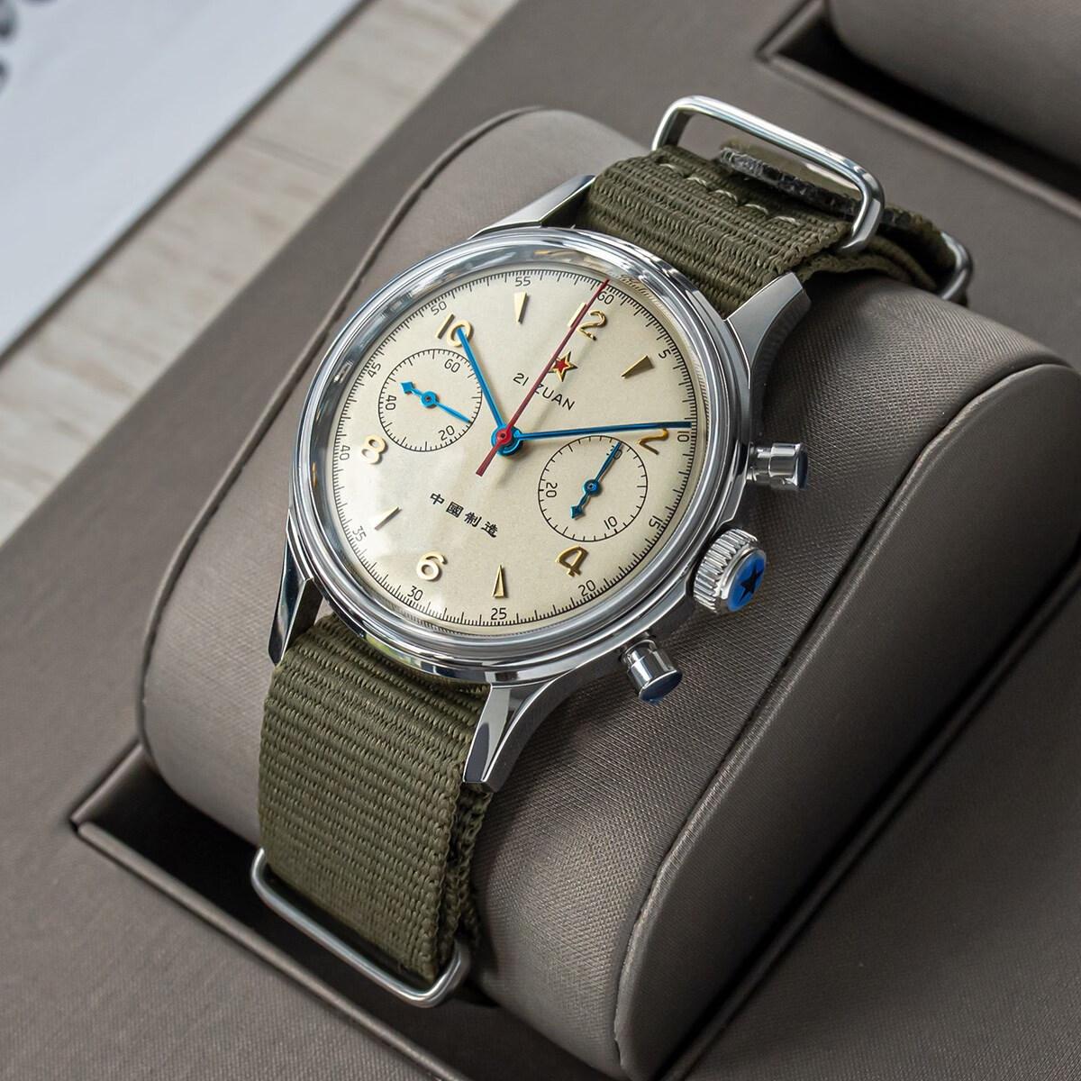 海鸥(seagull)同款的机芯1963航空计时码表复古飞行员复刻蓝宝石男表