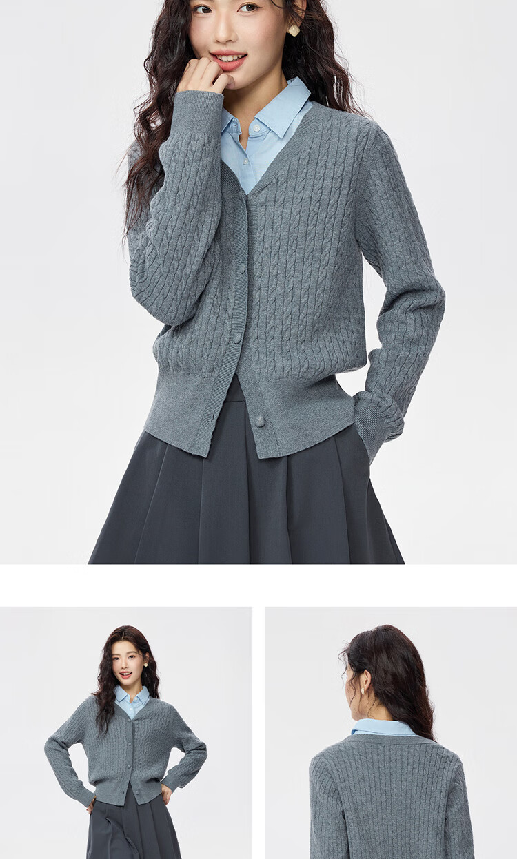 Giordano Miu Women's Autumn Winter New Cable Knit V-Neck Cardigan Sweater 05355703 10