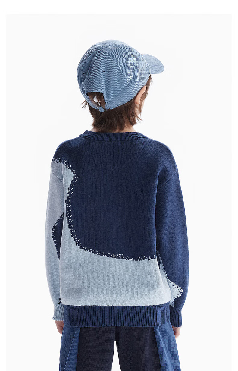 MQD [Designer Series] Boys' Crew Neck Sweater, Spring And Autumn Style Children's Knitwear, Navy Blue, Size 160 8