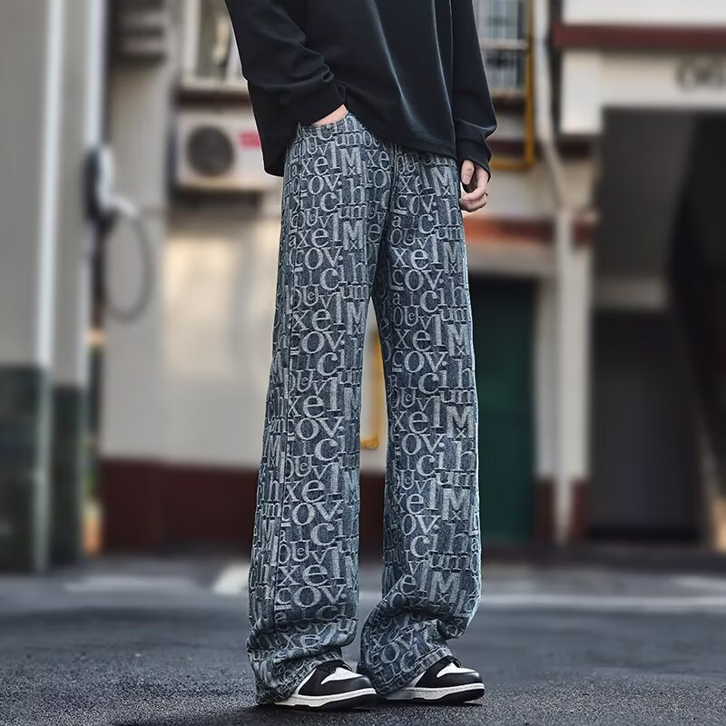Amerikai stílusú retro férfi farmer jacquard abc mintával_voghion.com