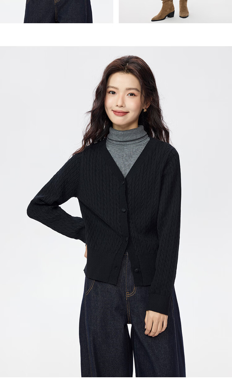 Giordano Miu Women's Autumn Winter New Cable Knit V-Neck Cardigan Sweater 05355703 14