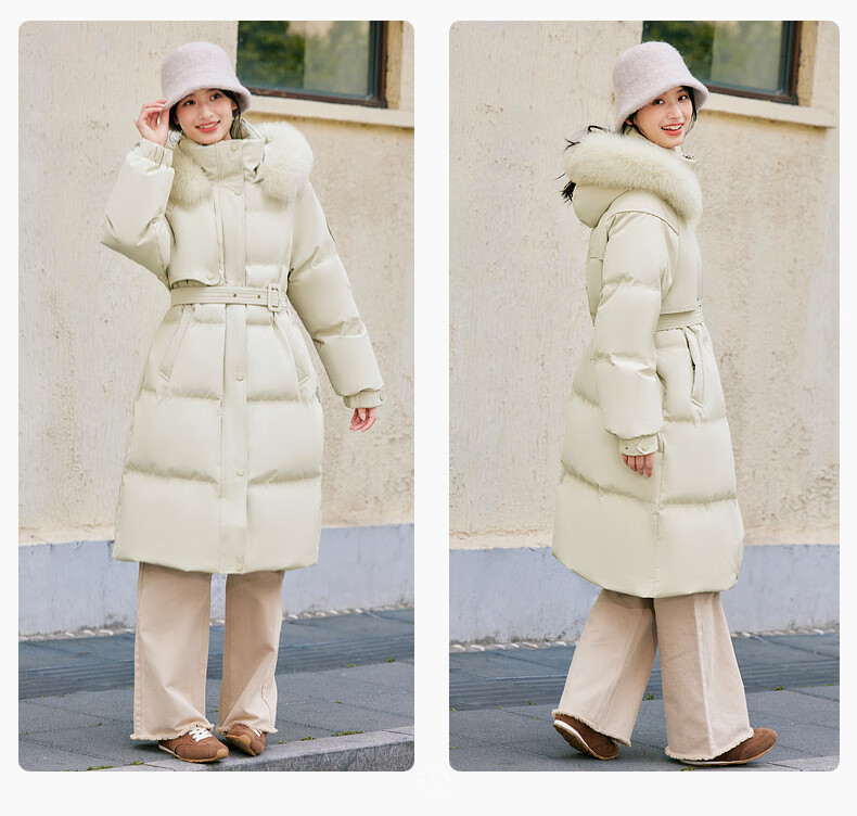 Xuezhongfei 2025 New Women's Mid-Length Cold-Resistant Down Jacket Windproof Warm Slim Hooded Coat with Large Fur Collar 10