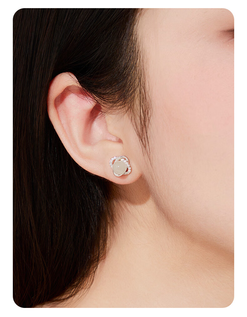 Lao Feng Xiang Hetian Jade Sterling Silver Clover Earrings for Women Lucky Four-Leaf Clover Jewelry Birthday Anniversary Gift for Girlfriend Wife 6