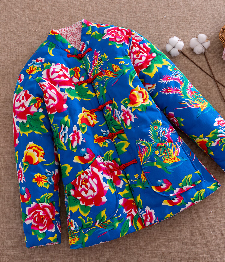 东北花棉袄套装农村表演衣服大花布棉袄男女士加厚情侣