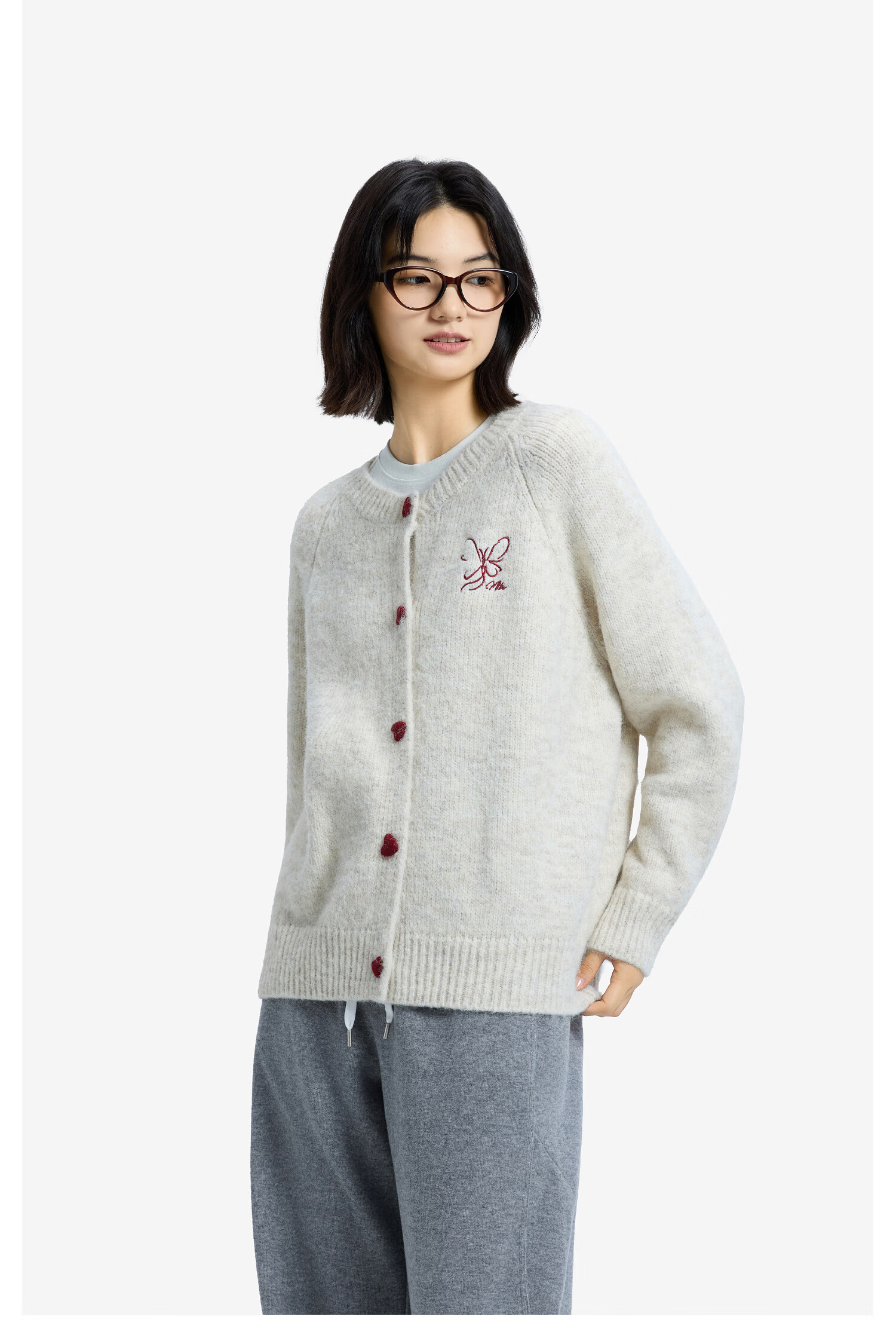 Meters Bonwe Women's Sweater 2025 Winter New Casual Color-Block Button Cardigan Soft Comfortable Top 6