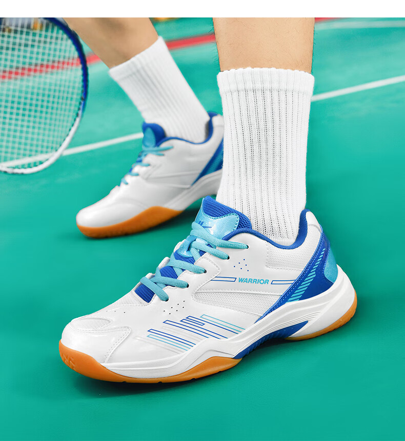 Warrior Badminton Shoes Table Tennis Shoes Tennis Shoes Training Shoes Couple Parent-Child Unisex 1109 White Blue Size 40 25