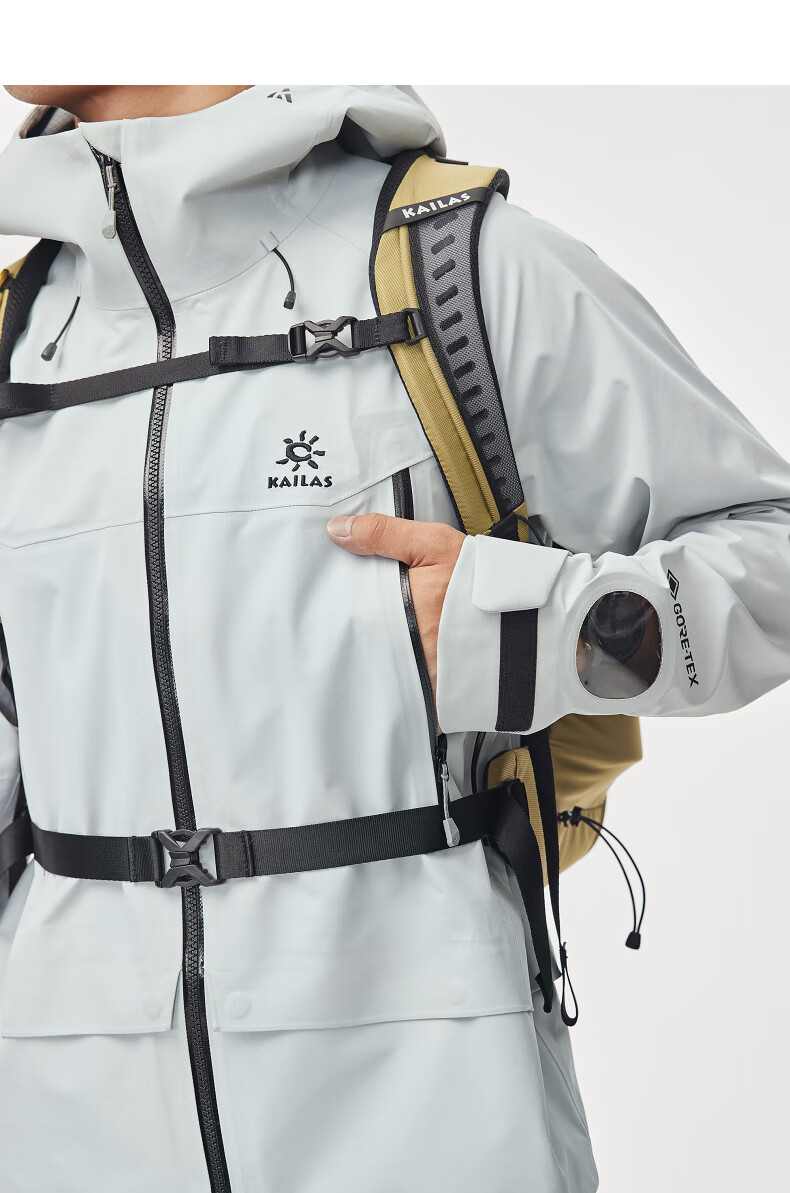 凯乐石mont-t全天候硬核壳冲锋衣男gtx防暴雨可拆卸长款登山服 银灰色