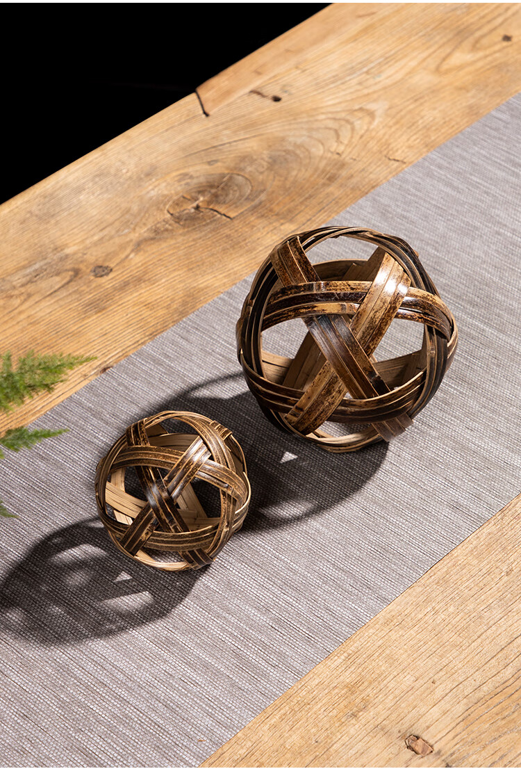 竹编制品小竹球蹴鞠球紫竹创意装饰摆件摄影道具 幼儿园手工玩具 白竹