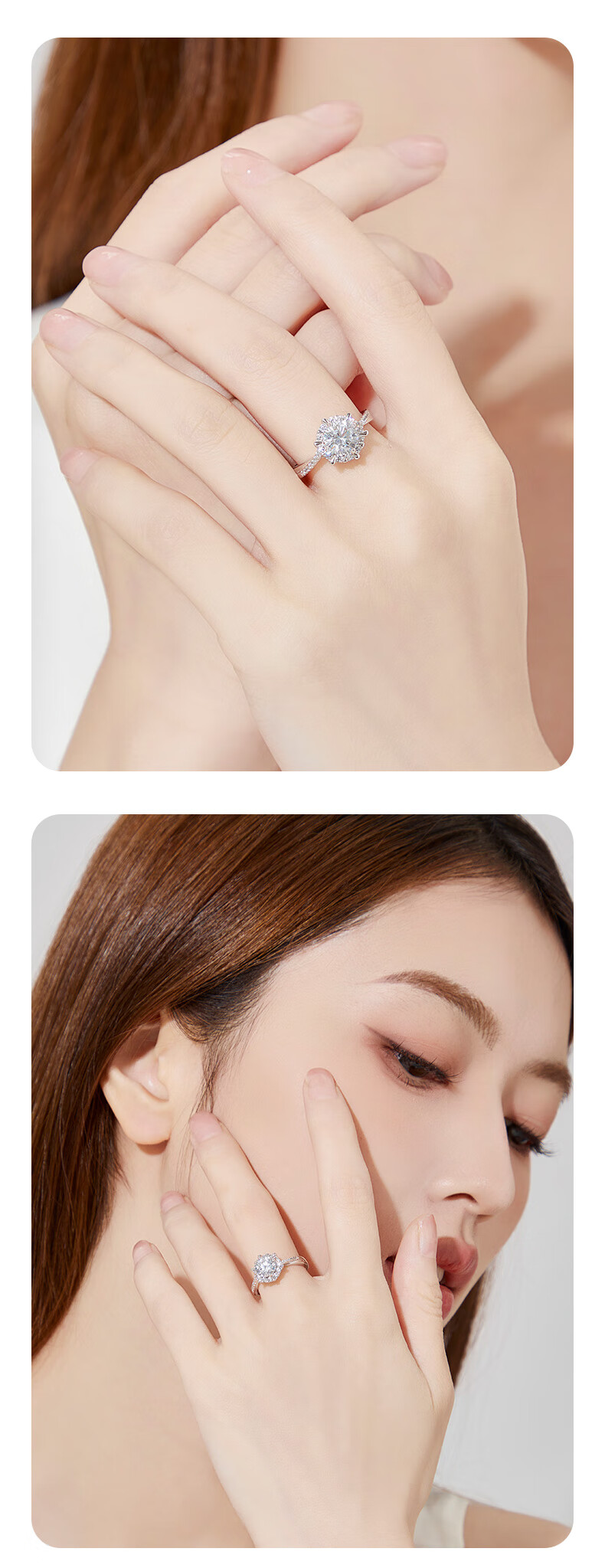 Lao Feng Xiang 1 Carat Silver Adjustable Ring for Women Wedding Proposal Birthday Gift High-End Girlfriend Wife 4
