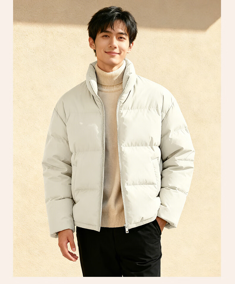 Baleno Men's Autumn Winter Stand Collar Cotton Padded Jacket Loose Warm Casual Bread Jacket Cold-Resistant Coat 3