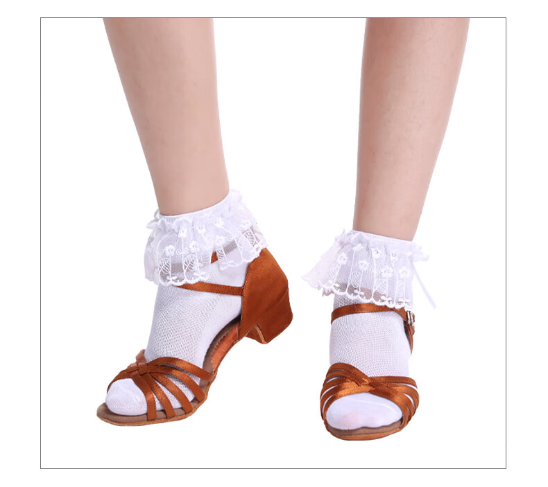 Aiwu Ge Children's Latin Dance Competition Socks Girls White Lace Trim Socks Modern Dance Socks Grading Short Socks Size S 9