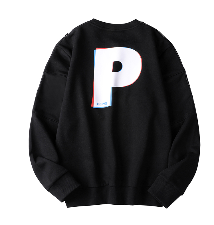 pepsi百事可乐2021秋季潮牌撞色圆领卫衣情侣oversize宽松上衣男黑色s
