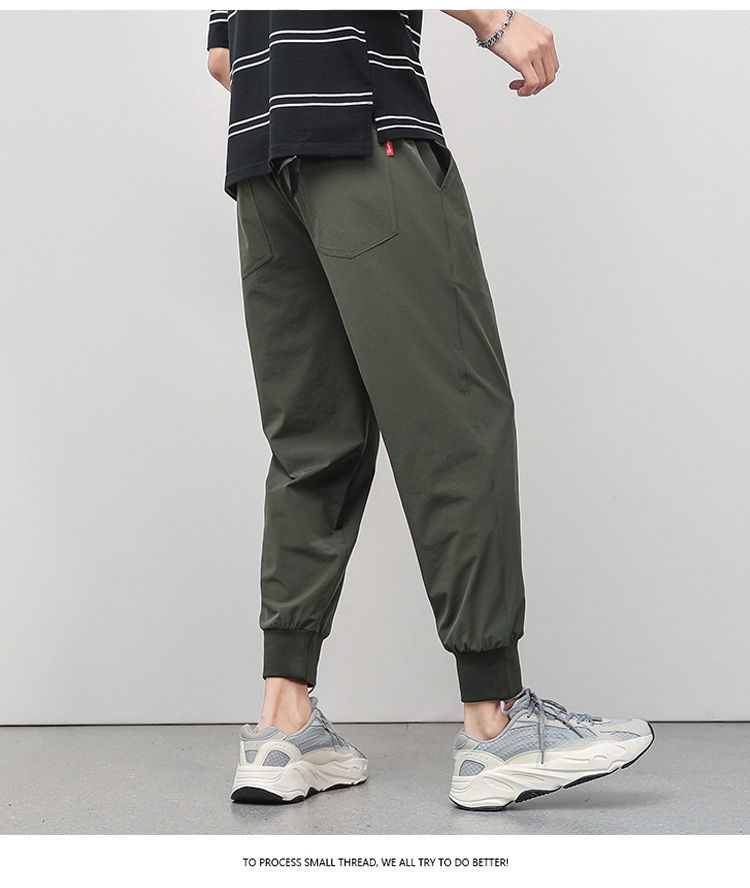 官方tf休闲运动裤男九分裤冰丝薄款速干健身宽松束脚长裤子秋季 浅灰